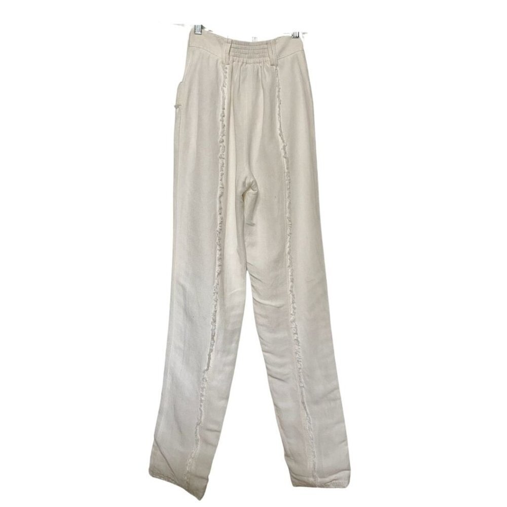 AJE WHITE LINEN BLEND MARTINO TAPERED LEG FRAY PANTS - 4 - Picture 5 of 13